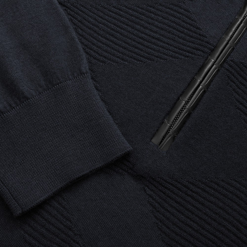 Dark Navy zip polo sweater, "Big Tartan"