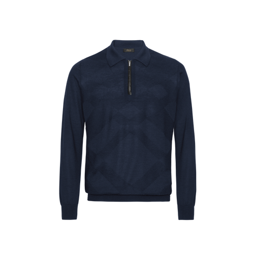 Dark Navy zip polo sweater, "Big Tartan"