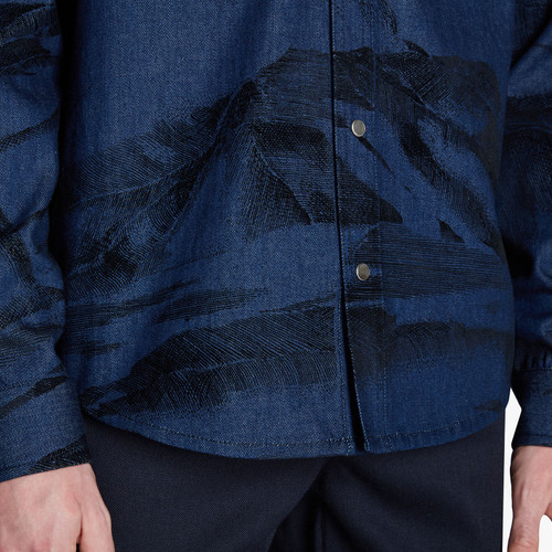 Blue jeans denim shirt, "Mountain Flock Print"