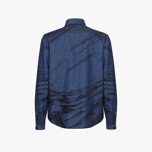 Blue jeans denim shirt, "Mountain Flock Print"