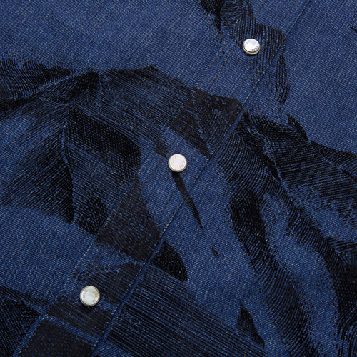 Blue jeans denim shirt, "Mountain Flock Print"