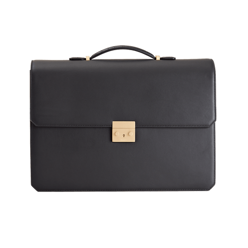 Black double compartment classic briefcase