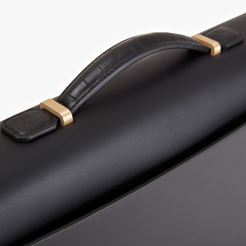 Black double compartment classic briefcase
