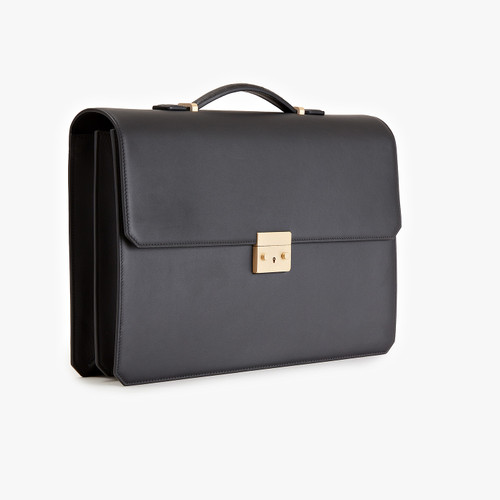 Black double compartment classic briefcase
