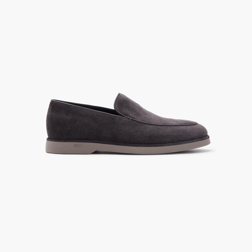 Brown suede kidskin loafers with crocodile detail