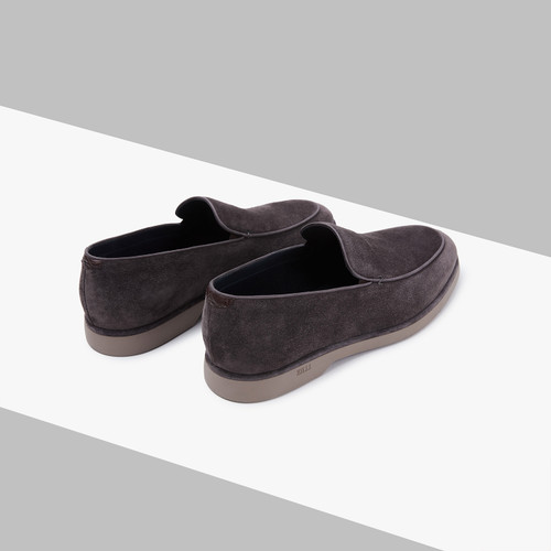 Brown suede kidskin loafers with crocodile detail