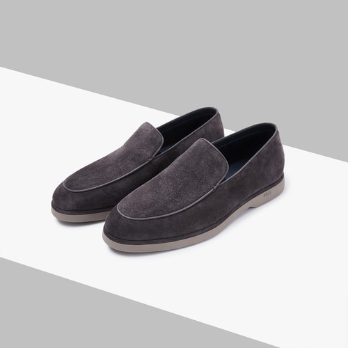 Brown suede kidskin loafers with crocodile detail