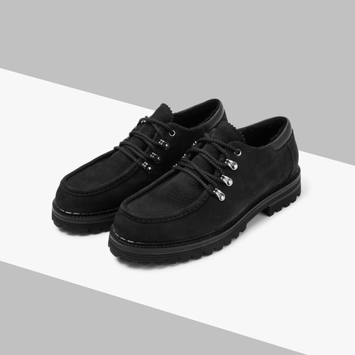 Black suede calfskin boots, calfskin detail