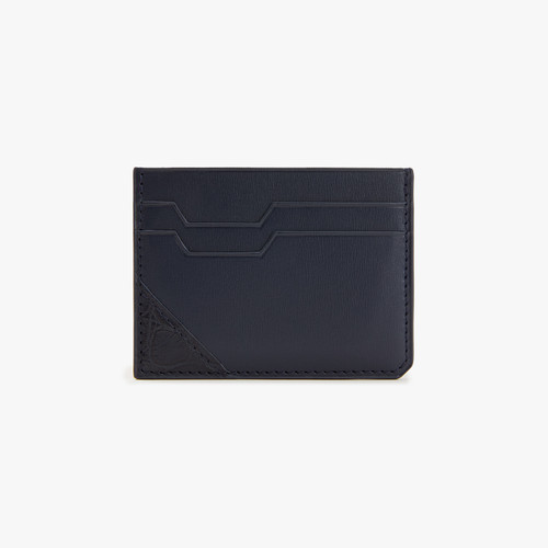 Porte-cartes de crédit CC5 en cuir de veau et crocodile bleu marine Porte-cartes de crédit CC5 en cuir de veau et crocodile bleu marine