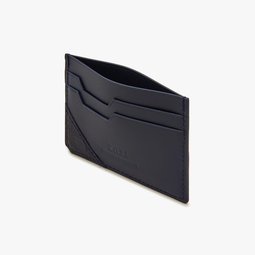 Porte-cartes de crédit CC5 en cuir de veau et crocodile bleu marine Porte-cartes de crédit CC5 en cuir de veau et crocodile bleu marine