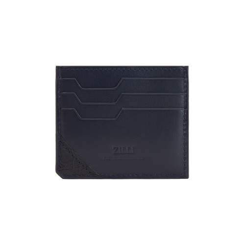 Blue navy box calfskin and crocodile CC7 credit card holder Blue navy box calfskin and crocodile CC7 credit card holder