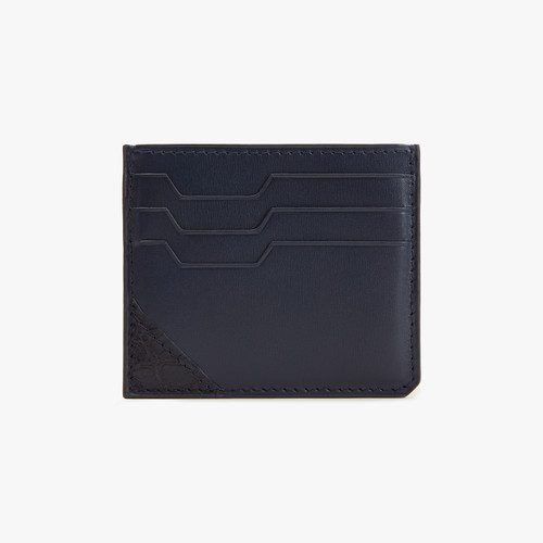 Blue navy box calfskin and crocodile CC7 credit card holder