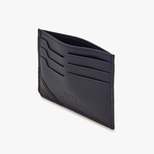 Blue navy box calfskin and alligator CC7 credit card holder