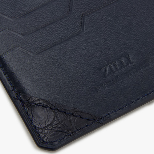 Blue navy box calfskin and crocodile CC7 credit card holder