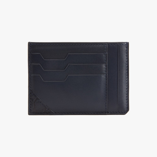 Blue navy box calfskin and crocodile CC7 GM credit card holder