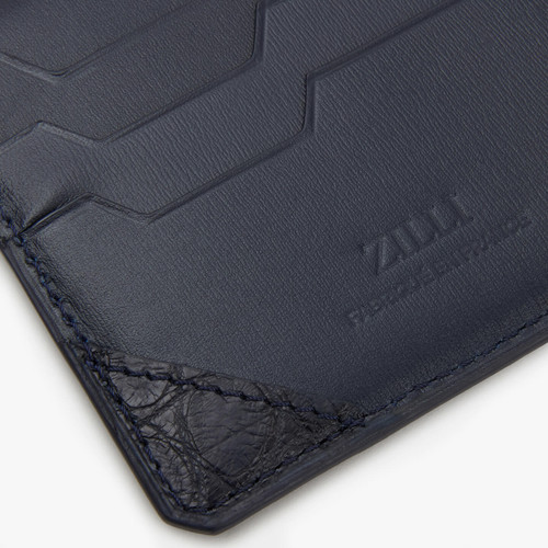 Blue navy box calfskin and crocodile CC7 GM credit card holder