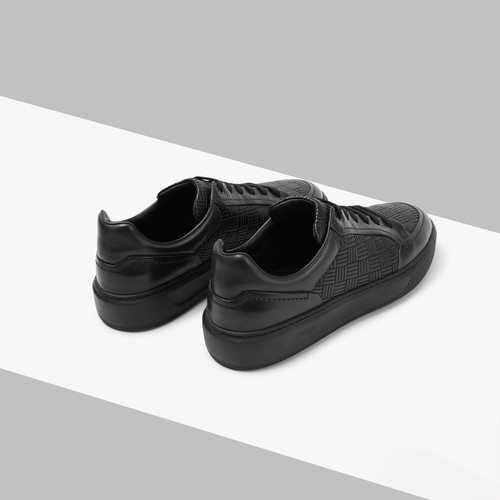 Black and navy blue calfskin and lambskin sneakers