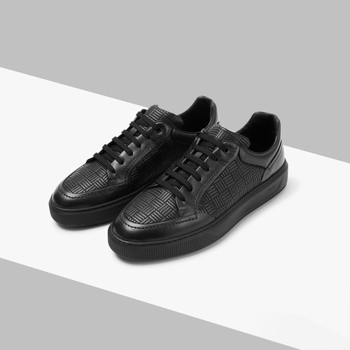 Black and navy blue calfskin and lambskin sneakers
