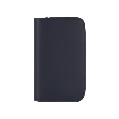 Blue navy zip around organizer in calfskin