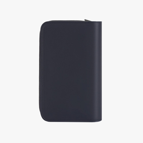 Blue navy zip around organizer in calfskin