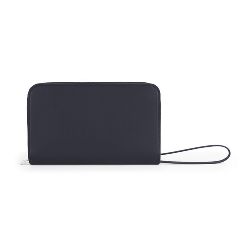 Blue navy zip around organizer in calfskin