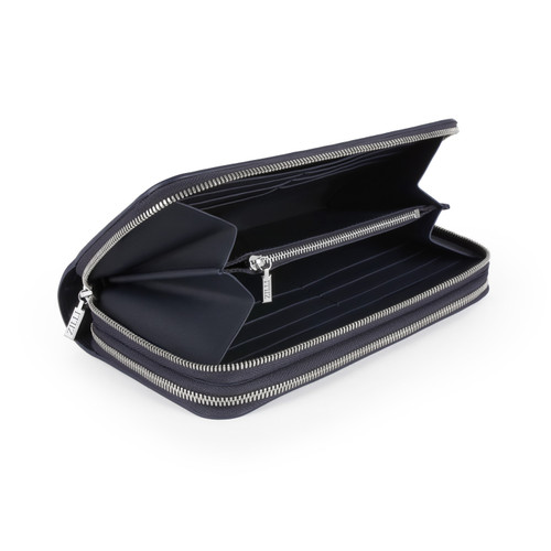 Blue navy zip around organizer in calfskin