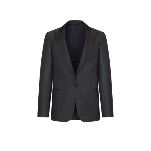 Black tuxedo jacket, herringbone pattern