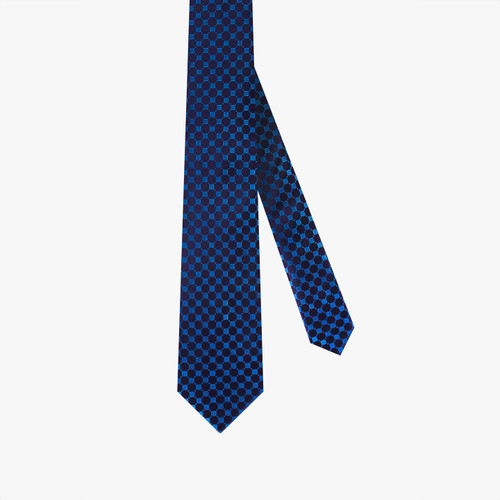 Black and blue tie, checkered pattern, width 8 cm Black and blue tie, checkered pattern, width 8 cm