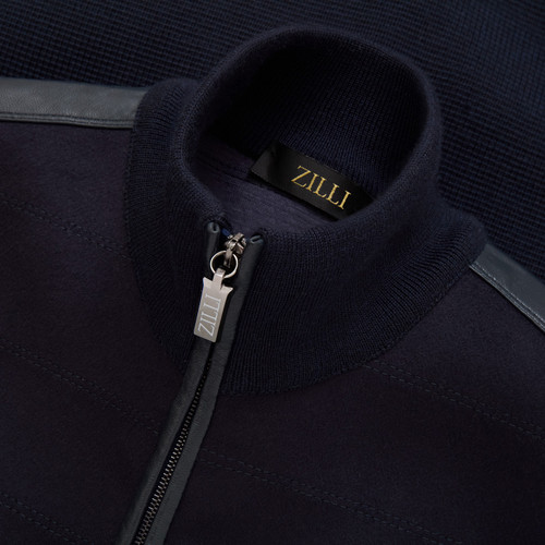 Dark navy mock neck zip cardigan "Explorer", long sleeves