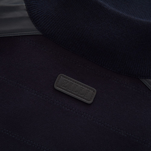 Dark navy mock neck zip cardigan "Explorer", long sleeves