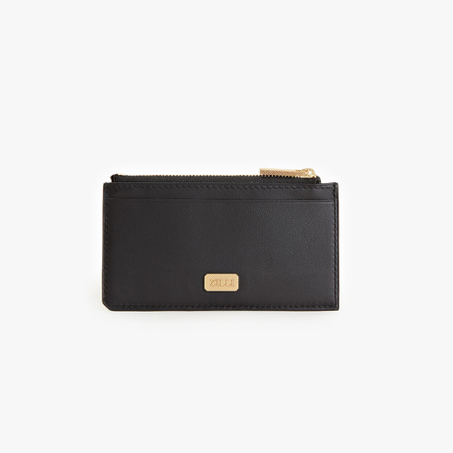 Black calfskin credit card holder with zipper Black calfskin credit card holder with zipper