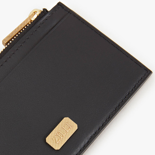 Black calfskin credit card holder with zipper