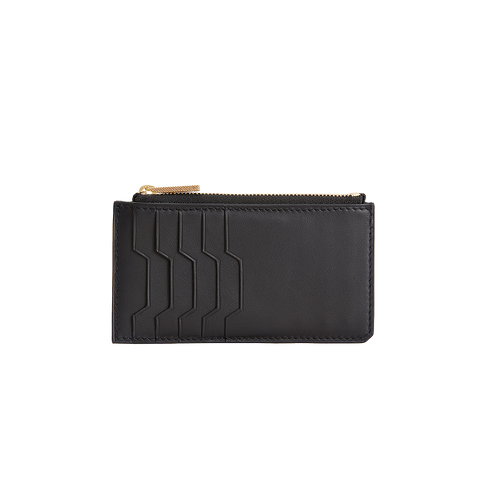 Black calfskin credit card holder with zipper