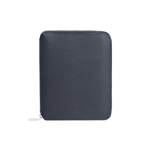 Blue Navy grained calfskin A5 Zip Around Writing Folder