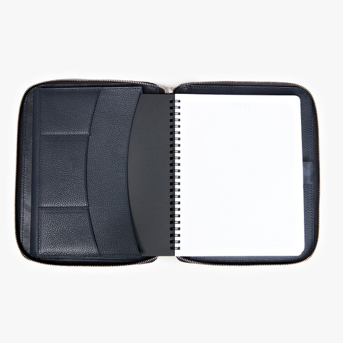 Blue Navy grained calfskin A5 Zip Around Writing Folder