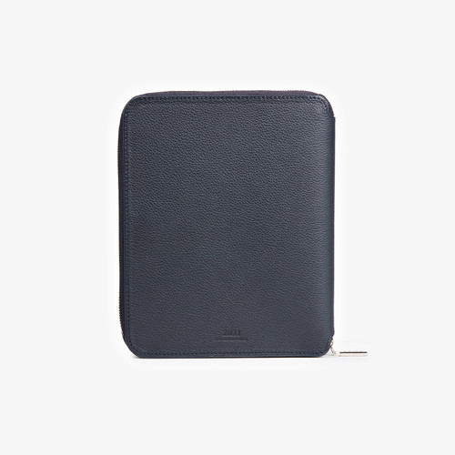 Blue Navy grained calfskin A5 Zip Around Writing Folder