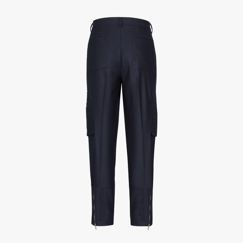 Dark navy single pleated cargo pants, with pockets