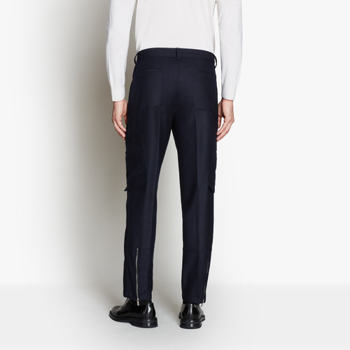 Dark navy single pleated cargo pants, with pockets