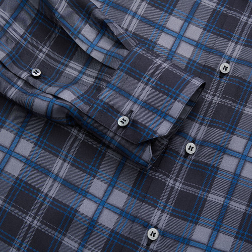 Dark navy, smoke grey and charron blue checked shirt