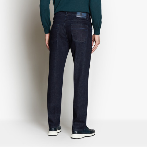 Navy blue jeans, hybrid cut, "Lion patch"