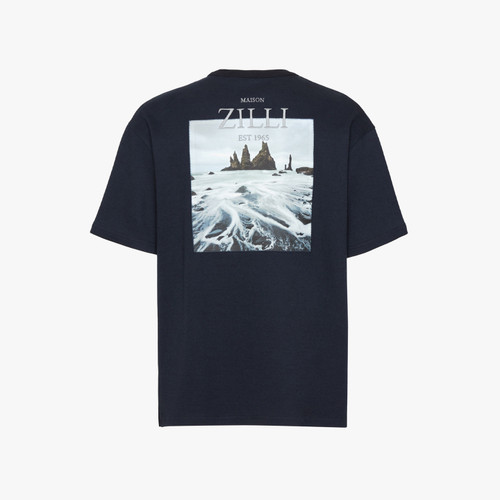 T-shirt à col rond marine foncé, motif imprimé "Fantasy"