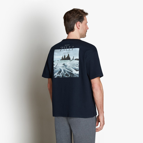 Dark navy round neck T-shirt, printed pattern "Fantasy"