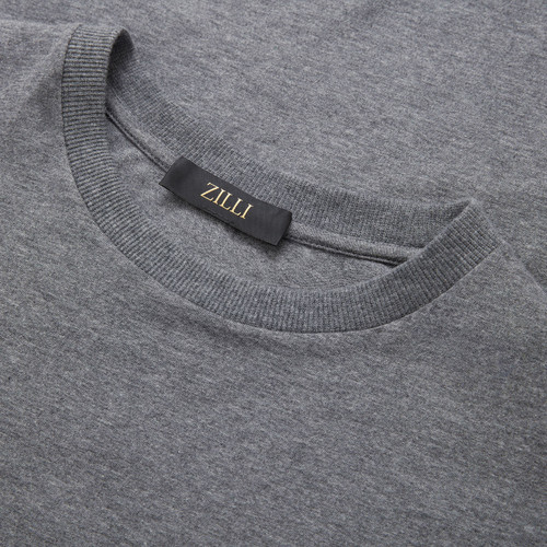 Anthracite grey round-neck T-shirt, "ZILLI Crest" embroidery