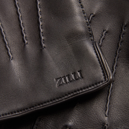 Black leather gloves, hot stamped ZILLI lettering