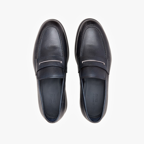 Dark navy blue loafers "Metal Z", cashmere lining