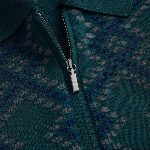 Dark Green zipped polo sweater, "Mountain" design