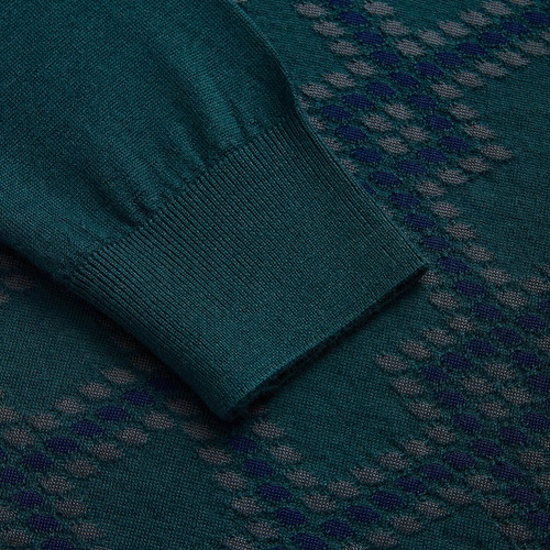 Dark Green zipped polo sweater, "Mountain" design