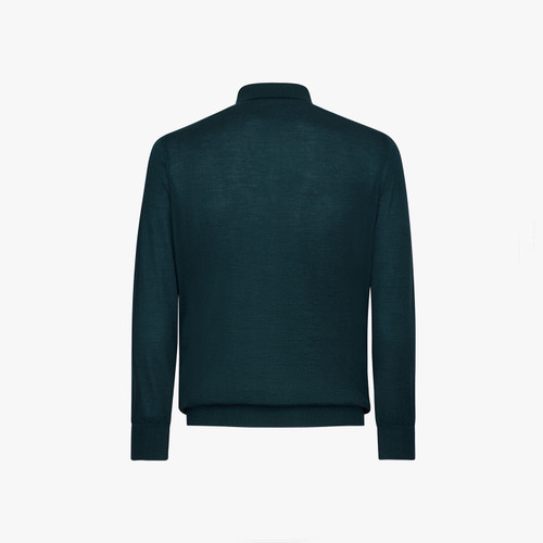 Dark Green zipped polo sweater, "Mountain" design
