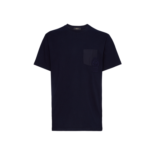 Dark Navy round-neck T-shirt, "ZILLI Crest" embroidery Dark Navy round-neck T-shirt, "ZILLI Crest" embroidery