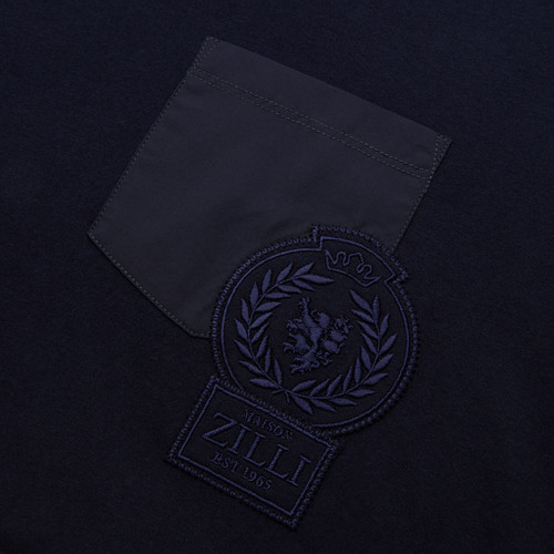 Dark Navy round-neck T-shirt, "ZILLI Crest" embroidery Dark Navy round-neck T-shirt, "ZILLI Crest" embroidery